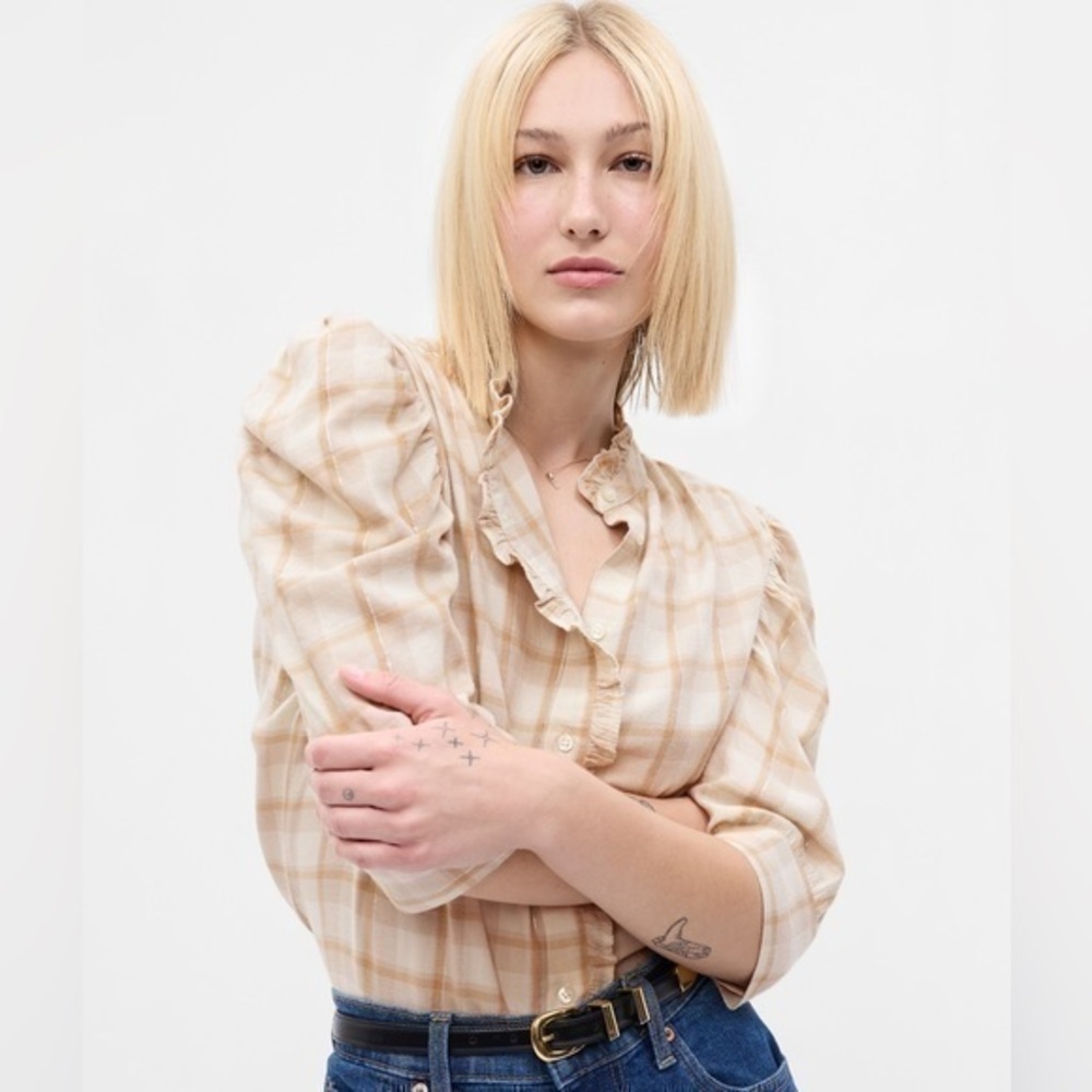 GAP Beige Plaid Blouse